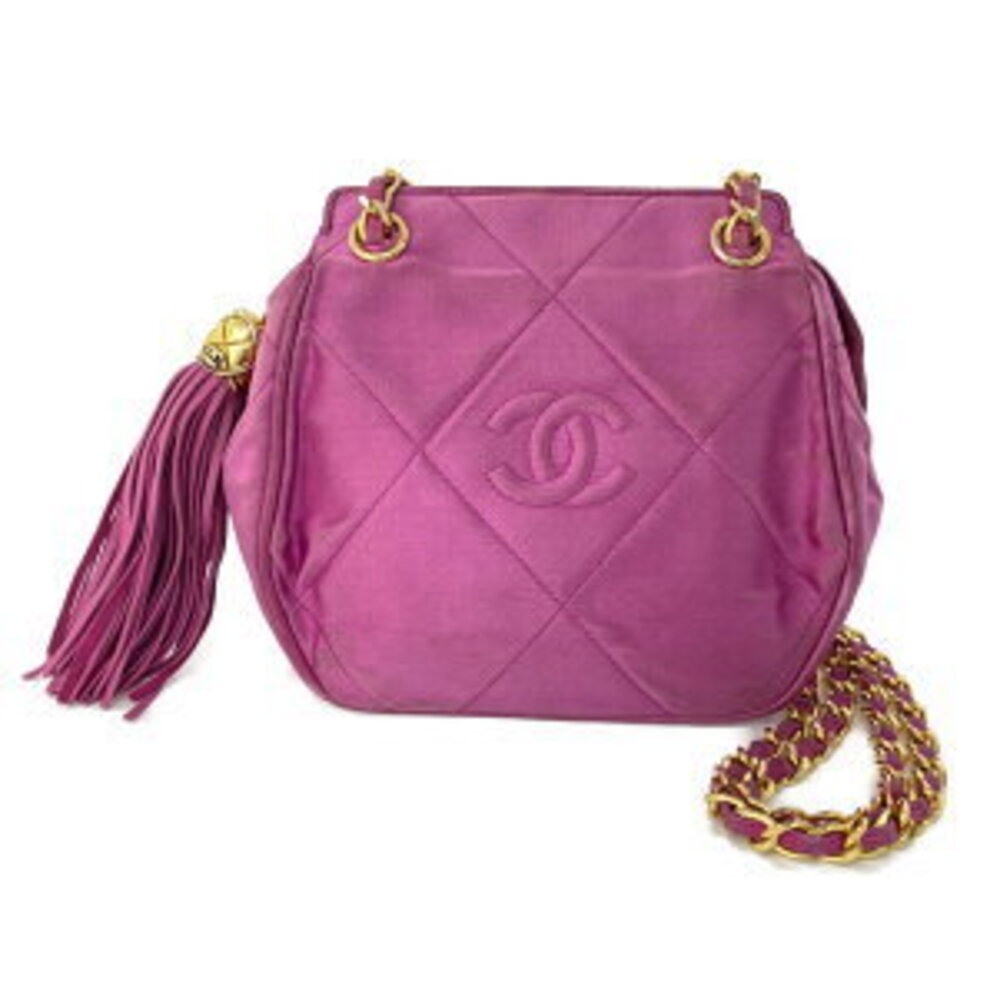 Chanel Tassel Satin Shoulder Bag Pink
